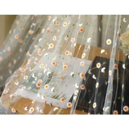 Daisy gauze embroidery fabric embroidered lace cloth DIY curtain dress childrens clothing baby clothes fabric