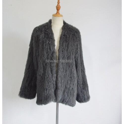 SJ412 V Neck 1*1 Knit Mexico Style 100% Real Rabbit Fur Coat Wholesale and Retail Clothes with Fur