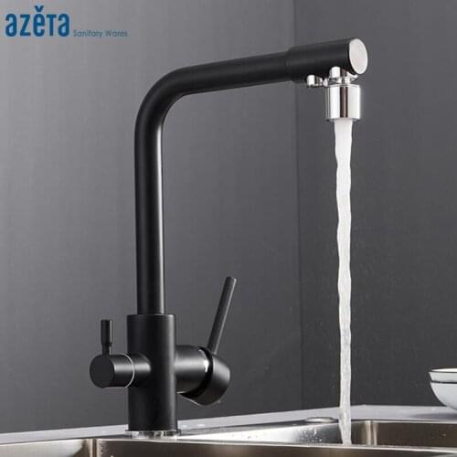 Azeta 360 Degree Rotation Kitchen Faucet Drinking Water Purification Function Kitchen Mixer Black Brass Kitchen Sink Tap AT7008B