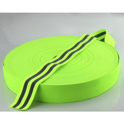 Green Silver Reflective Elastic Tape Band Cord Belt Fabric Safety Warning Tape 50mm x Double 10mm x 50meter