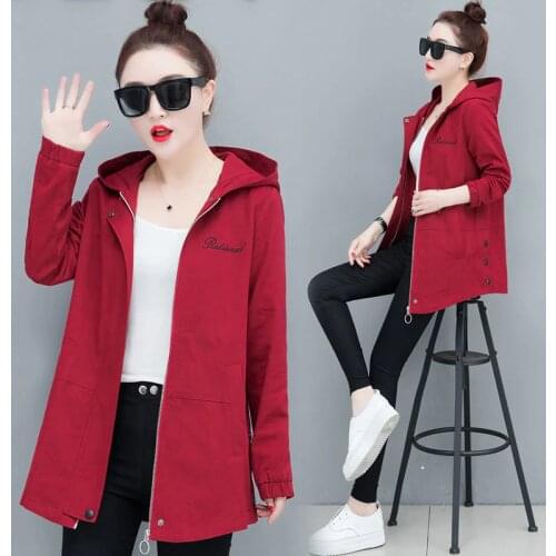 2021 New Spring Autumn Womens Trench Coats Hooded Long-Sleeved Casual Windbreaker Female Long Section Loose Thin Coat Tops N792