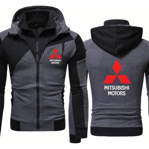 High Quality Casual Mens jackets Mitsubishi Car Logo Printing Spring Autumn Pure cotton Stitching Fake Two Mens zip hoodie