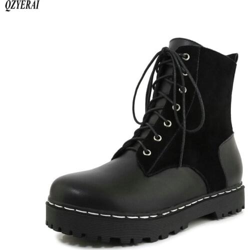 Women boots Genuine leather Martin boots lace-up To keep warm snow boots Womens shoes Size 34-43