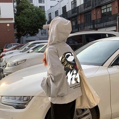 Chinese Street Fashion Women Sweatshirts Autumn Oversized Woman Crop Hoodies Long Sleeve Hoody with Zip Cotton Print Sweatsuits