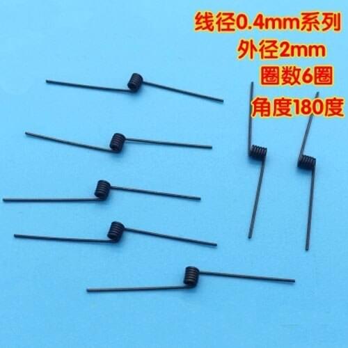 10pcs 0.4mm wire diameter torsion spring 2mm outside diameters springs 6 laps Angle length 45mm 180 degrees
