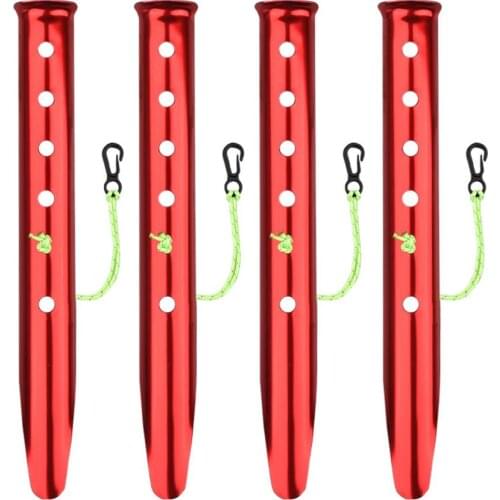 4PCS Outdoor Hiking Camping Tent Ground Nail Beach Aluminum Windproof U-shaped Nail Snow Mud Tent Nail With Plastic Hook Wind Ro