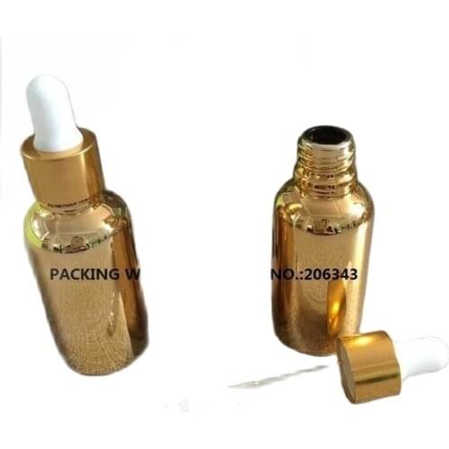 30ml gold glass bottle with gold collar , white bulb for essential oil contain dropper bottle skin care cosmetic packing