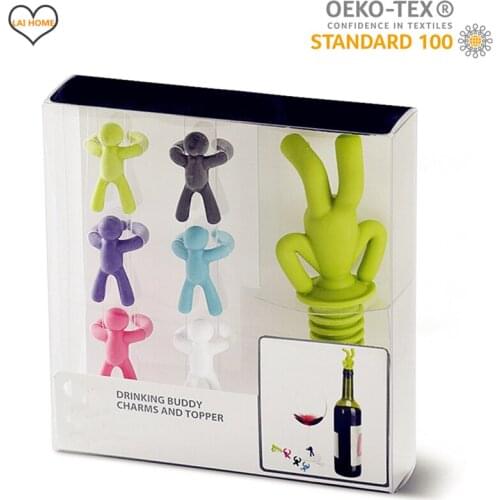 Brand Silicone Wine Bottle Stopper 1pcs Wine Glass Marker 6PCS Bar Preservation Tools Bottle Caps Party Supplies Cup Labels