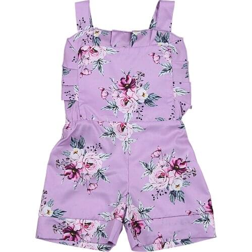 FOCUSNORM 0-3Y Summer Cute Baby Girls Jumpsuits Flowers Print Ruffles Strapless Backless Rompers