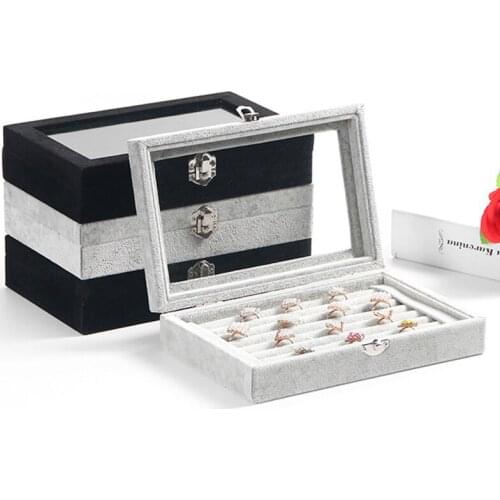 Best-selling fashion high quality velvet square jewelry box simple storage bag ring storage box / 15 grid jewelry box