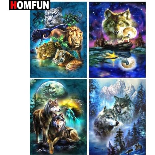 HOMFUN Square Round Drill 5D Diamond Painting Environmental Crafts Full Diamond Embroidery "Animal wolf tiger" Home decor