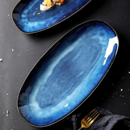 Ceramic large oval fish plate special restaurant tableware steamed fish sushi plate Western food plate dinner plates