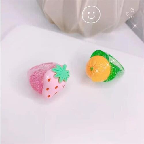 New Resin Strawberry Rings for Women Summer Fruit Imitation Orange Ring 2021 Fashion Vintage Exaggerated Geometric Ring Gifts