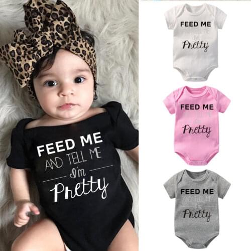 Simple Letters Printed Cotton Romper Funny Short Sleeved Newborn Boy Girl Toddler Jumpsuit High Quality Infant Kids Clothes 276