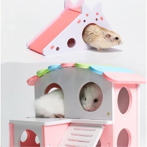 2pc Hamster Toy Wooden Nest Sleeping House Home DIY Luxury Cage Pet Hideout Hut Toy Small Animal Supplies