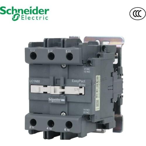 80A AC Contactor 37KW-380V 50Hz 3P Coil Voltage AC 24V 36V 48V 110V 220V 380V 3NO 1NO+1NC LC1N AC3 Contactor Schneider LC1N80M5N