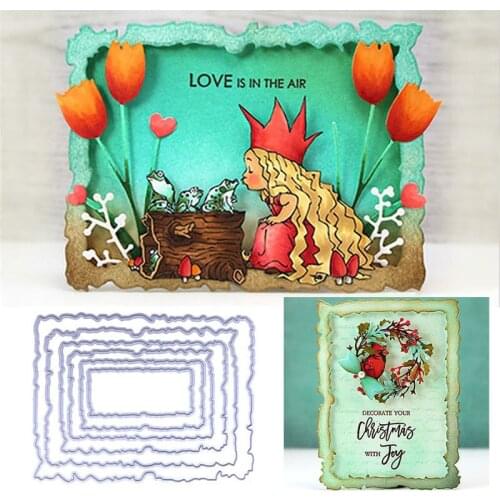 Metal Cutting Dies Stencils Photo Album Paper Cards Embossing 6 Pcs DIY Decor Crafts Antique Frames Scrapbooking Wavy Rectangle