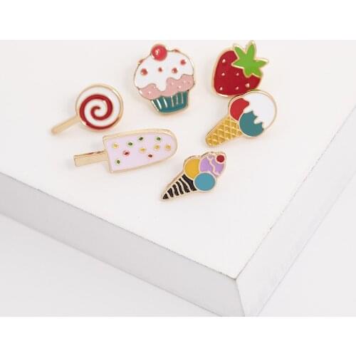 Cartoon ice cream lollipop strawberry cake metal drop oil brooch cute enamel brooch badge jeans clothes jewelry gift