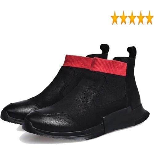 Men Winter Fleece Lining Vintage Ankle Boots 2021 Luxury Genuine Leather Thick Platform Man Footwear Retro Casual Slip On Shoes