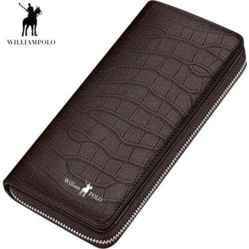 WILLIAMPOLO Men Wallets Anti-theft brush leather crocodile pattern card packet male multi card holder card packet mens hand bag