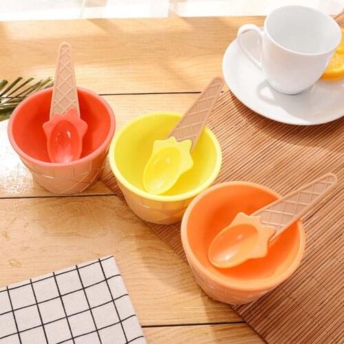 Childrens Plastic Ice Cream Bowls Spoons Set Durable ICE Cream CUP For KIds Couples Tubs Gifts Lovely Dessert Bowl