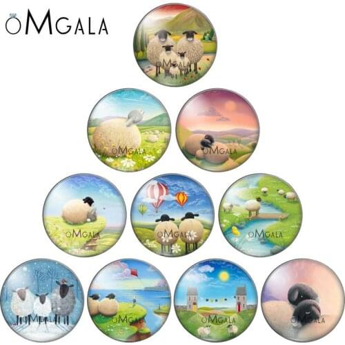 New Cartoon Sheep Painting Animals 10pcs mix 12mm/16mm/18mm/25mm Round photo glass cabochon demo flat back Making findings