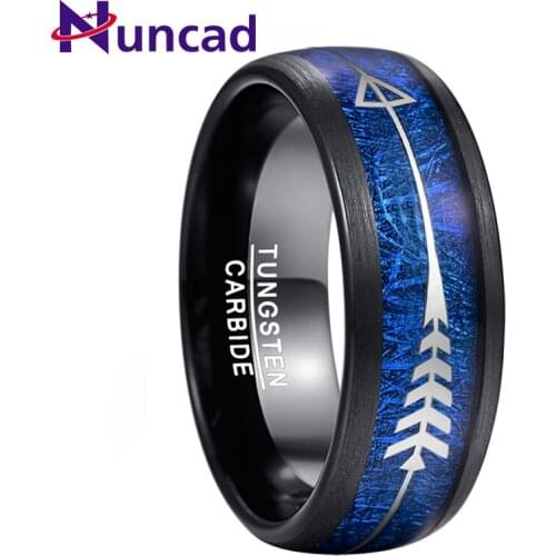 Nuncad 8MM Arrow-Shaped Tungsten Carbide Ring Inlaid Blue Imitation Meteorite Wedding Bands Black Dome Rings Men Jewelry