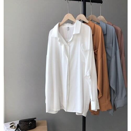 Obrix Fashion Streetwear Loose Female Shirt V-Neck Full Sleeve Casual Style Pocket Light Office Blouse For Women