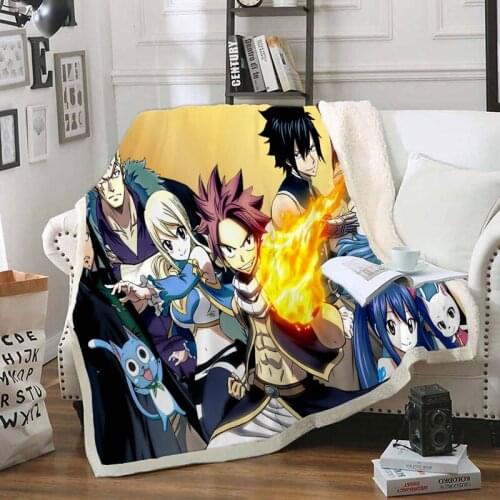 Fairy Tail Funny Character Blanket 3D Print Sherpa Blanket on Bed Home Textiles Dreamlike Style 12