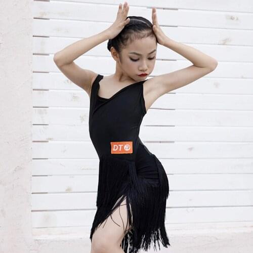 Fringe Dress Black Latin Dance Dress Girls Performance Costume Salsa Dance Outfit Tap Dancewear American Clothing JL2550