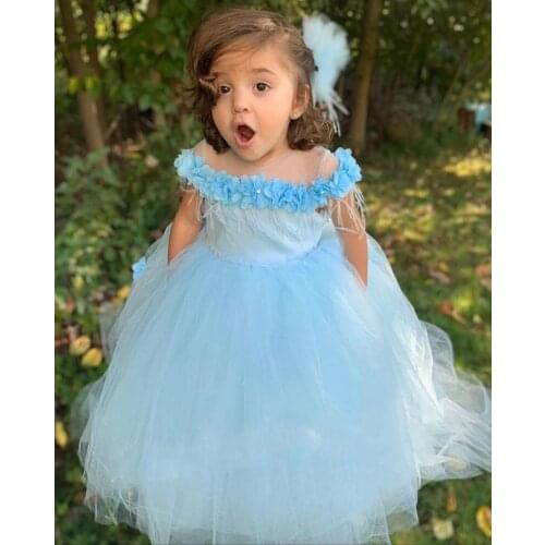 Sheer Neck Flower Girl Dresses Hand Made Flowers Beaded Little Girl Wedding Dresses Elegant Communion Pageant Gowns