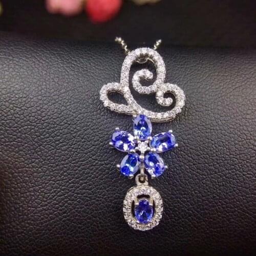925 sterling silver inlaid with natural tanzanite necklace pendant luxury style fine jewelry sent to girlfriend lover