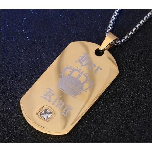 Custom Name Crown Tag Stainless steel Pendant Necklace Her King His Queen Couple Necklace for Lovers Valentines Day