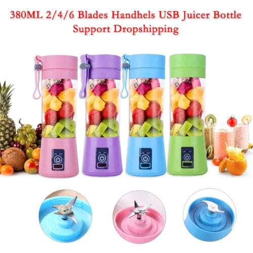 380ml 2/4/6 Blades Mini Portable Electric Fruit Juicer USB Rechargeable Smoothie Maker Blender Machine Sports Bottle Juicing Cup