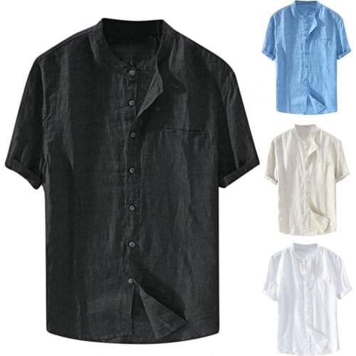 Europe And The United States MenS Short Sleeve Shirt Loose Summer Thin Section Breathable Cotton And Linen Collar Shirt, MenS