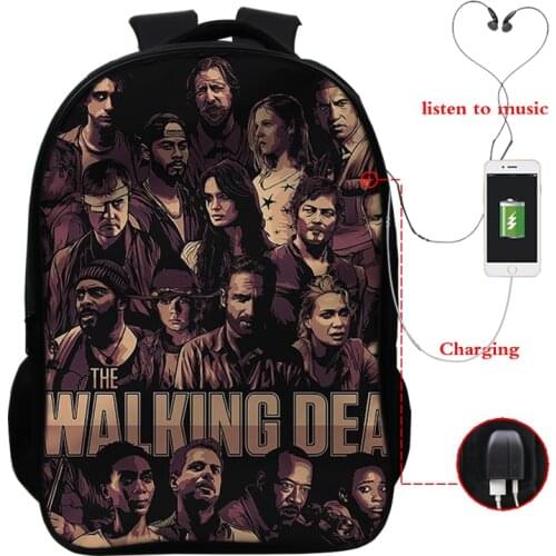 USB The Walking Dead Backpack Horror Movie Printed Teenager Students Waterproof School Bag Bagpacks Schoolbag Daily Bookbag