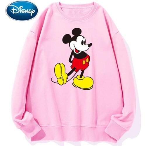 Disney Stylish Mickey Mouse Cartoon Print O-Neck Pullover Couples Unisex Women T-Shirt Long Sleeve Loose Tops S - 3XL 9 Colors