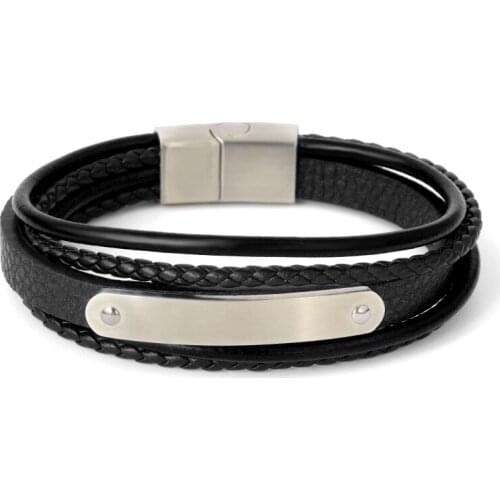 Punk Genuine Leather Stainless Steel Bracelet for Men Jewelry Tag Fashion Bangle Braid Magnetic Bracelets
