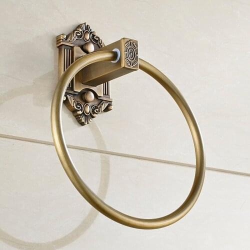 Vidric Antique Brass Towel Ring European Wall Mounted Bathroom Bath Towel Rack With Carved Bathroom Accessories