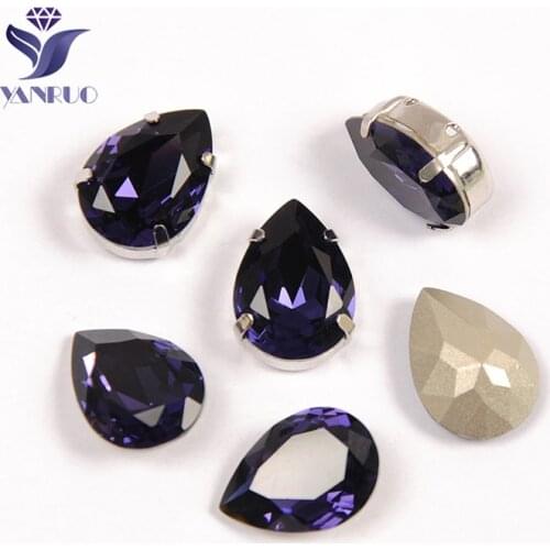 YANRUO 4320 Drop New Purple Velvet Sewing Crystals Glass Stones Waterdrop Pointback With Claws For Garment Accessories