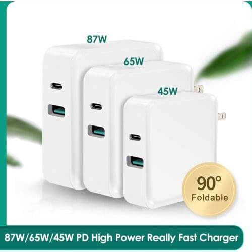 87W Fast Charger For Macbook iPad Laptop Mobile Phone 65w PD Charger Fast Charging Type C 18W QC3.0 USB Port For Samsung Xiaomi