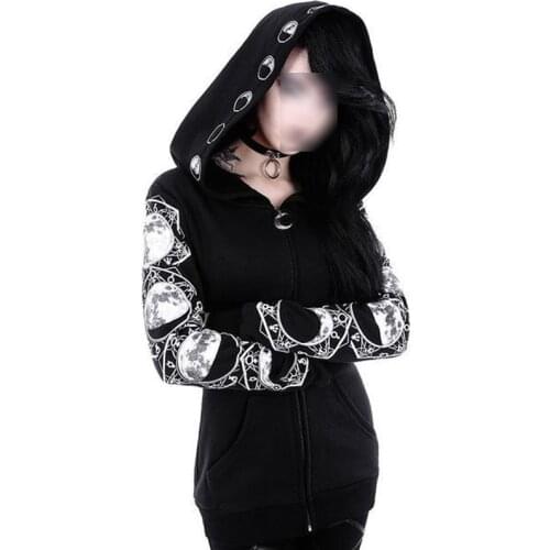 Women Gothic Lunar Moon Phase Hoodie Sweatshirt Magic Witch Wizard Cosplay Jacket Coat Drop Ship Punk Female Dark Sweatshirt