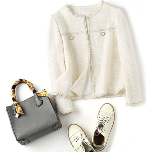 American European womens and wear 2021 winter new style Long-sleeved round collar button Fashionable tweed Short coat