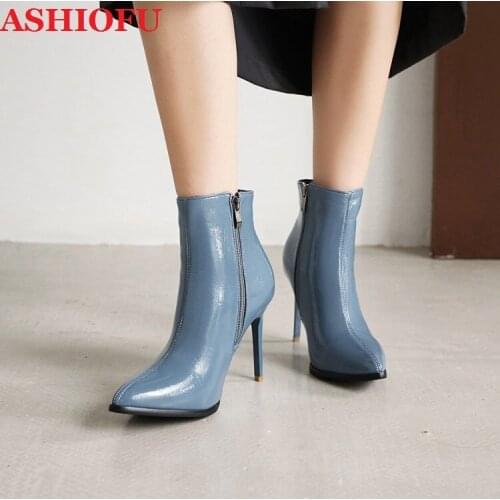 ASHIOFU 2020 New Womens High Heels Boots Real Photos Pointed-toe Party Prom Ankle Booties Winter Evening Fashion Martin Boots