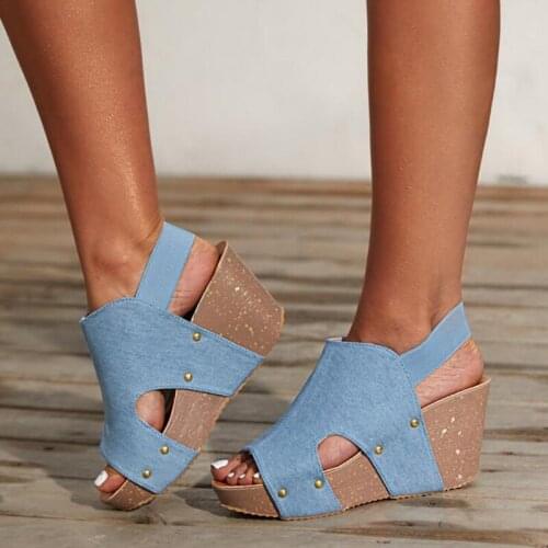 Women Sandals Fish Mouth Platform High Heels Wedge Sandals Summer Shoes Flat Bottom Sandals Slip-On Slope Sandals