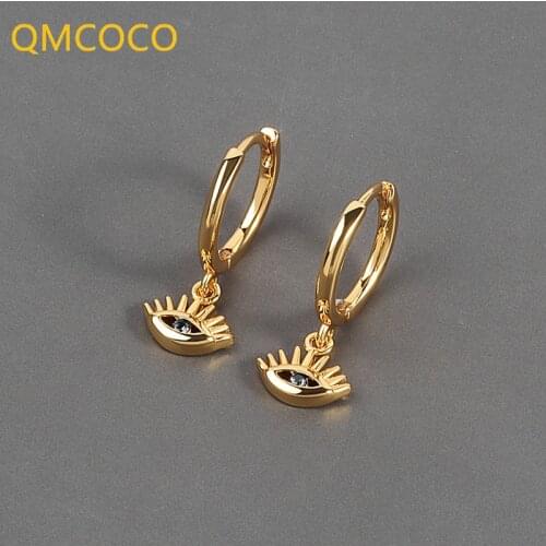 QMCOCO 925 Silver Earrings For Women New Trendy Elegant Blue Eyes Zircon Party Jewelry Ear Buckle Prevent Allergy