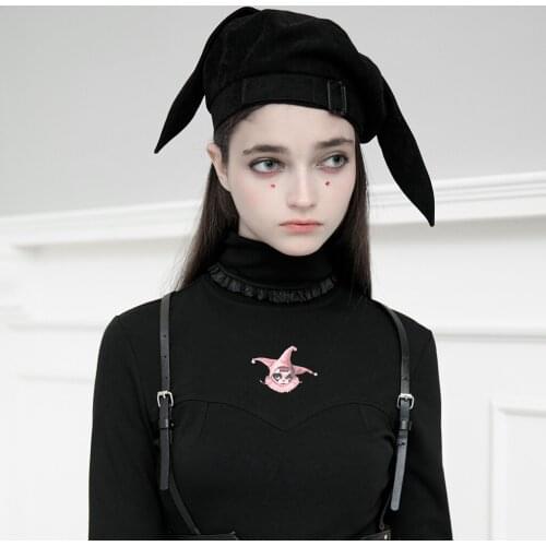 PUNKRAVE Womens Punk Clown Berets Japanese Style Cute Ear Shape Winter Keep Warm Velvet Berets