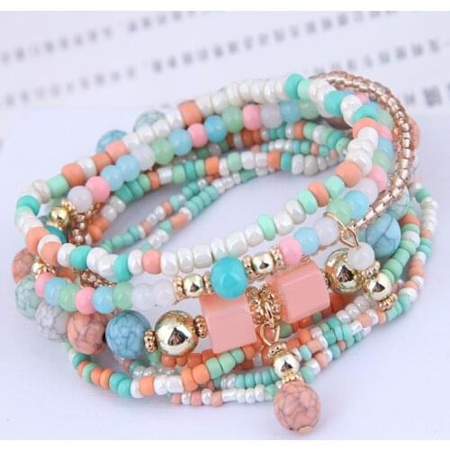Boho Beaded Charm Bracelets & Banglets Set For Women Fashion Simple Coins Multilayer Bracelet Female Bohemian Jewelry 2020