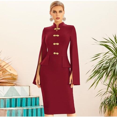 2021 New Winter Women Black Long Cloak Sleeve Bandage Dress Sexy Blue Hot Celebrity Runway Evening Party Bodycon Clubwear Dress