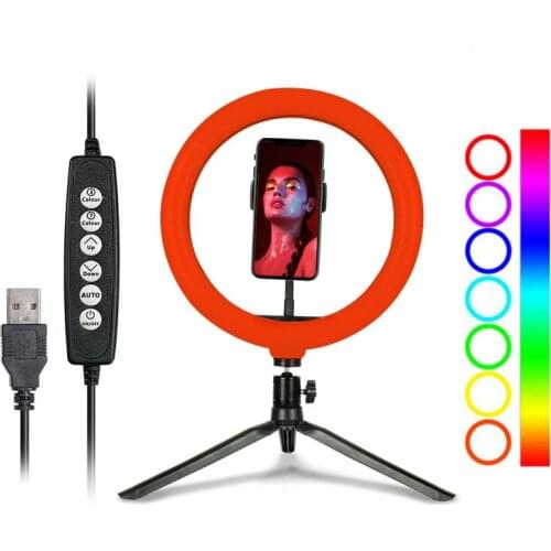 10inch 26cm Lightdow RGB Dimmable LED Studio Camera Ring Light Phone Video Light Lamp With Tripods Ring Table Fill Light